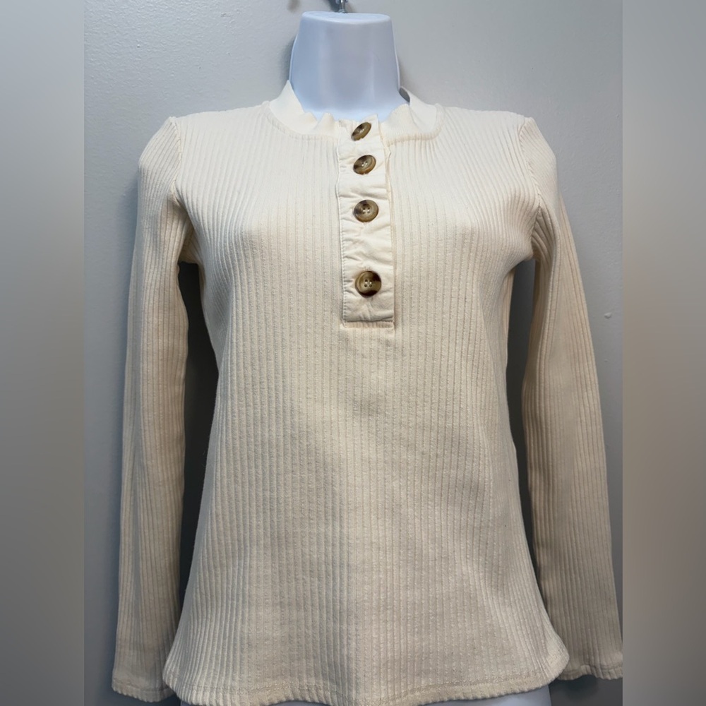 Zara Cream Ribbed Long Sleeve Top